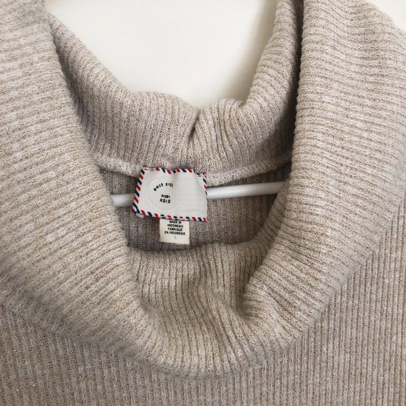 Anthropologie Women's Sweater, Size XS, Tan, Gold Metallic threads - Picture 3 of 8